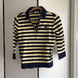 Ashworth Notre Dame collegiate striped cotton and spandex 3/4 sleeve polo